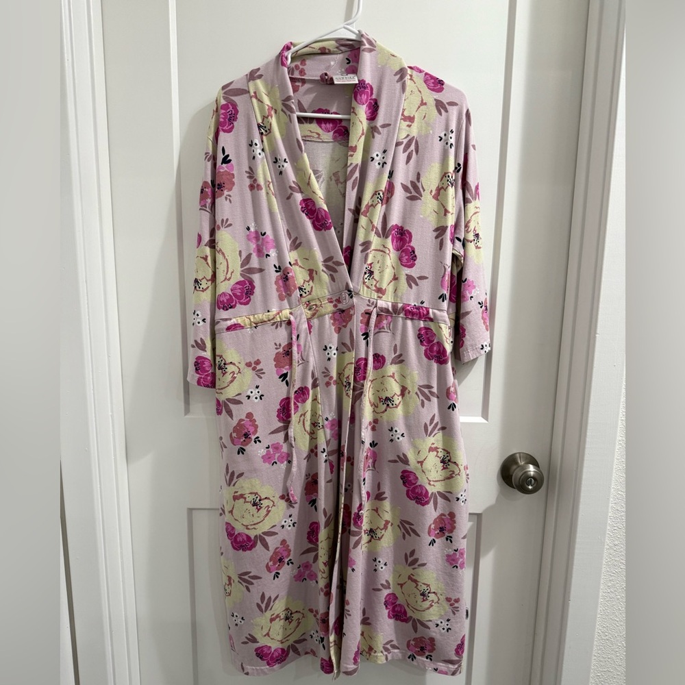 Post Surgery Mastectomy Floral Print Women's Robe in Pink and Yellow Size M/L